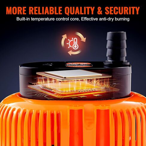 مضخة غطاء حمام السباحة VEVOR، 1/10 HP 540 GPH مضخة غاطسة غاطسة، مضخة إزالة المياه لتصريف حمام السباحة مع 3 محولات خرطوم | خرطوم صرف 16 قدم | سلك كهرباء 25 قدم، برتقالي in Kuwait