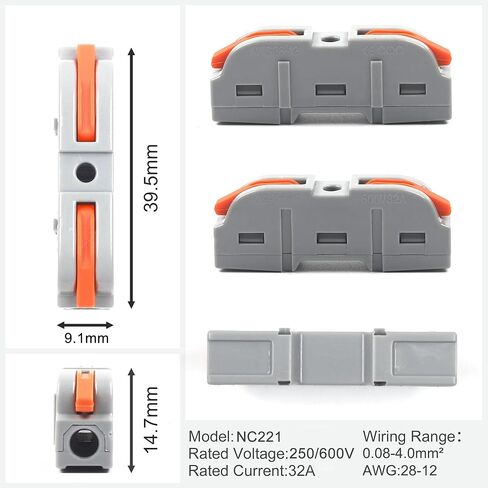 DIY YOU 55pcs Lever Nut Wire Connectors,1 to 1 Inline Wire Connectors kit for Quick Connect,Push in Compact Splicing Electrical Connectors Butt Terminals for Circuit Inline 28-12 AWG in Saudi Arabia