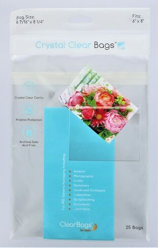 أكياس ClearBags ذات إغلاق علوي، مناسبة تمامًا للصور مقاس 6 × 8 والمطبوعات الفنية والصور والملصقات | لاصق قابل للإغلاق على الحقيبة، وليس على الغطاء | شفاف كريستالي، آمن للأرشفة | عبوة من 25 قطعة (6 × 8 بوصة) in Saudi Arabia
