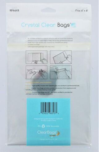 أكياس ClearBags ذات إغلاق علوي، مناسبة تمامًا للصور مقاس 6 × 8 والمطبوعات الفنية والصور والملصقات | لاصق قابل للإغلاق على الحقيبة، وليس على الغطاء | شفاف كريستالي، آمن للأرشفة | عبوة من 25 قطعة (6 × 8 بوصة) in Saudi Arabia