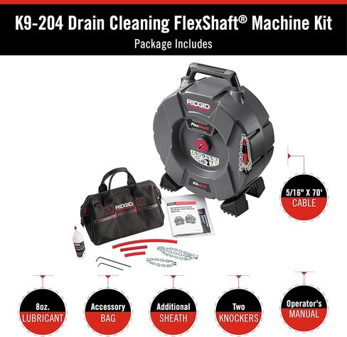 RIDGID 64273 نموذج K9-204 مجموعة آلة تنظيف الصرف FlexShaft لأنابيب 2 "-4" in Kuwait