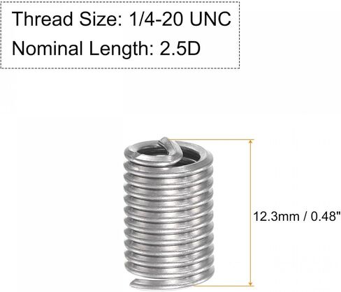 Uxcell سلك الموضوع إدراج 7/16-14 UNC 2.5D 304 الفولاذ المقاوم للصدأ حلزوني نوع ملفوف سلك المسمار إصلاح الخيوط كم الصلب غمد 10 قطعة in Kuwait