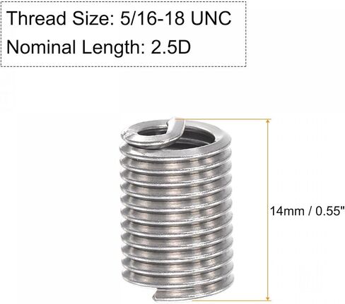 Uxcell سلك الموضوع إدراج 7/16-14 UNC 2.5D 304 الفولاذ المقاوم للصدأ حلزوني نوع ملفوف سلك المسمار إصلاح الخيوط كم الصلب غمد 10 قطعة in Kuwait