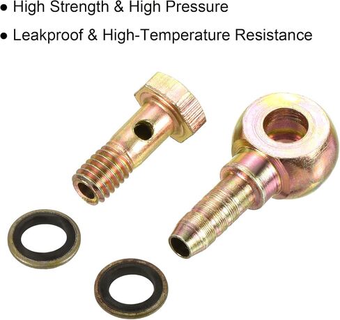 PATIKIL خرطوم بارب تركيب الكوع 8 مم شائك M14x1.5 خيط ذكر، 2 حزمة محولات أنابيب الصلب الكربوني موصلات لزيت الوقود والماء الهواء، ذهبي in Kuwait