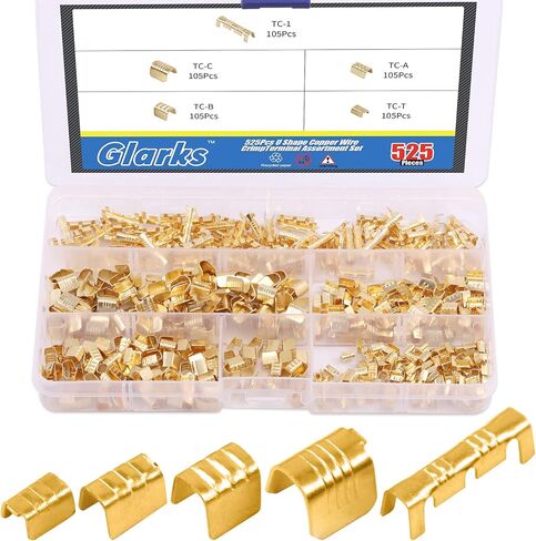 Glarks 525Pcs U Shape Copper Wire CrimpTerminal Assortment Set Non-Insulated Copper Ring Spade Butt Lugs Open Barrel Connectors Kit in Saudi Arabia