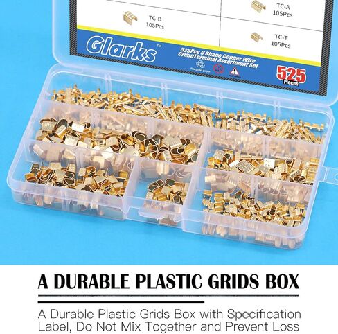 Glarks 525Pcs U Shape Copper Wire CrimpTerminal Assortment Set Non-Insulated Copper Ring Spade Butt Lugs Open Barrel Connectors Kit in Saudi Arabia