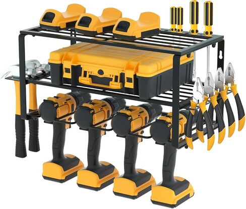 اريتلي منظم ادوات كهربائية - 4 حوامل للمثقاب، رف ادوات عائم من 3 طبقات، منظم ادوات معدني لاسلكي شديد التحمل، قاعدة شحن ممتازة للمثقاب ورف تخزين للمراب in Kuwait