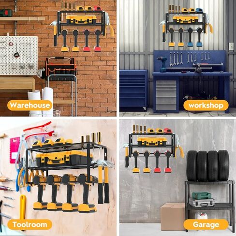 اريتلي منظم ادوات كهربائية - 4 حوامل للمثقاب، رف ادوات عائم من 3 طبقات، منظم ادوات معدني لاسلكي شديد التحمل، قاعدة شحن ممتازة للمثقاب ورف تخزين للمراب in Kuwait