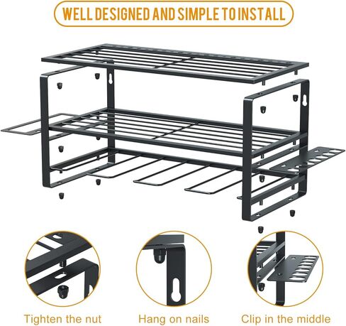 اريتلي منظم ادوات كهربائية - 4 حوامل للمثقاب، رف ادوات عائم من 3 طبقات، منظم ادوات معدني لاسلكي شديد التحمل، قاعدة شحن ممتازة للمثقاب ورف تخزين للمراب in Kuwait