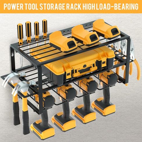 اريتلي منظم ادوات كهربائية - 4 حوامل للمثقاب، رف ادوات عائم من 3 طبقات، منظم ادوات معدني لاسلكي شديد التحمل، قاعدة شحن ممتازة للمثقاب ورف تخزين للمراب in Kuwait