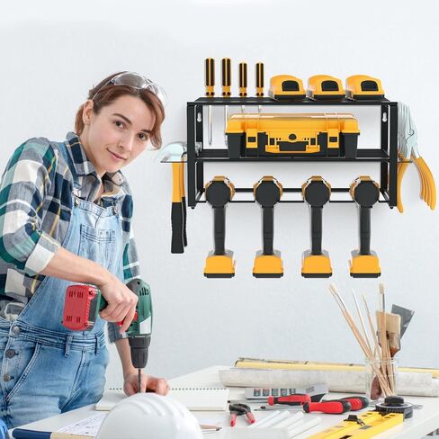 اريتلي منظم ادوات كهربائية - 4 حوامل للمثقاب، رف ادوات عائم من 3 طبقات، منظم ادوات معدني لاسلكي شديد التحمل، قاعدة شحن ممتازة للمثقاب ورف تخزين للمراب in Kuwait