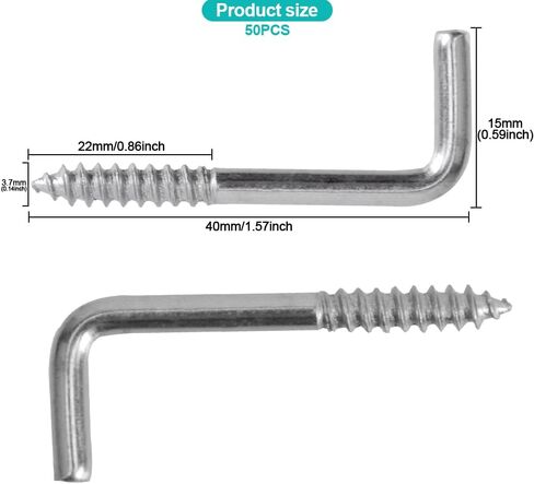 YXQ 50 قطعة خطاف منحني مربع، M4.7-50x18mm خطاف جداري على شكل حرف L زاوية قائمة لتعليق عرض المجوهرات، مطلي بالزنك in Kuwait