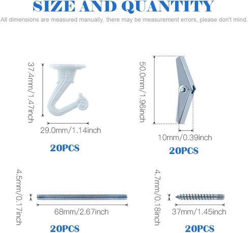 غلاركس 20 مجموعة/80 قطعة خطاف سقف 1 انش شديد التحمل مع براغي فولاذية واجنحة تبديل لتعليق النباتات وتركيب السقف وتثبيت تجويف الحائط، لمسة نهائية من المينا البيضاء in Kuwait