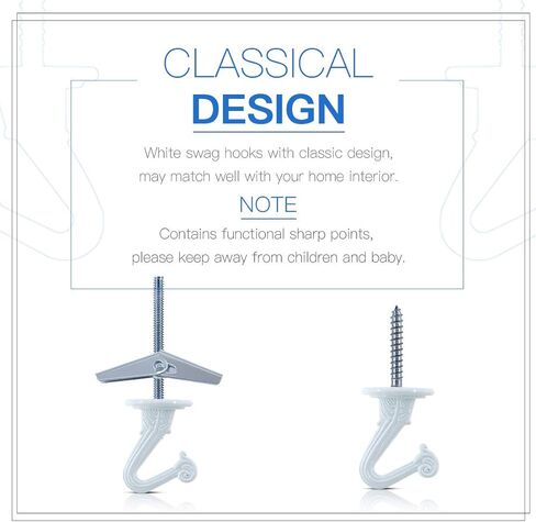 غلاركس 20 مجموعة/80 قطعة خطاف سقف 1 انش شديد التحمل مع براغي فولاذية واجنحة تبديل لتعليق النباتات وتركيب السقف وتثبيت تجويف الحائط، لمسة نهائية من المينا البيضاء in Kuwait