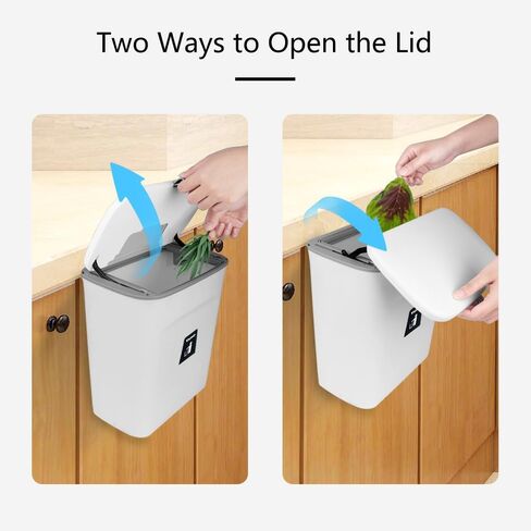 VIGIND 9L/2.4 Gallon Hanging Trash Can for Kitchen Cabinet Door with Lid, Small Under Sink Garbage Can,Trash Bin for Bathroom, Wall Mounted Counter Waste Compost Bin, Plastic  (White) in Kuwait