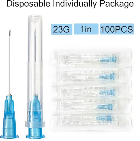 100 حزمة 23 إبرة مقاس 1 بوصة، إبر حقنة قفل Luer للمختبرات العلمية، الصناعية، 18G 20G 24G 25G 27G إبرة 1/2 بوصة in Kuwait