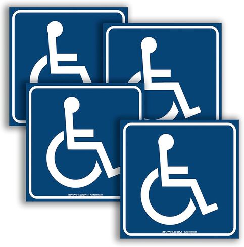 iSYFIX Handicap Signs Stickers Decal Symbol - 4 pack 6x6 inch - ADA Compliant - Premium Front Adhesive Vinyl for Applying inside the Window or Glass Door, Disabled Wheelchair Sign, Disability Sticker. in Kuwait