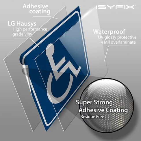 iSYFIX Handicap Signs Stickers Decal Symbol - 4 pack 6x6 inch - ADA Compliant - Premium Front Adhesive Vinyl for Applying inside the Window or Glass Door, Disabled Wheelchair Sign, Disability Sticker. in Kuwait