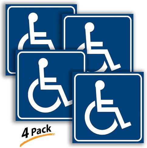 iSYFIX Handicap Signs Stickers Decal Symbol - 4 pack 6x6 inch - ADA Compliant - Premium Front Adhesive Vinyl for Applying inside the Window or Glass Door, Disabled Wheelchair Sign, Disability Sticker. in Kuwait