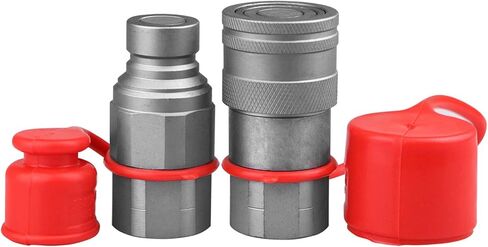 قارنات التوصيل/الوصلات الهيدروليكية ذات التوجيه الانزلاقي 1/2 بوصة SAE Bobcat Kubota ذات الوجه المسطح/وصلات التوصيل السريع، تبادل قارنة التوصيل السريع مع جسم 1/2 بوصة (معيار ISO 16028) + منفذ 1/2 بوصة SAE (3/4 بوصة - 16 ORB) خيط in Kuwait