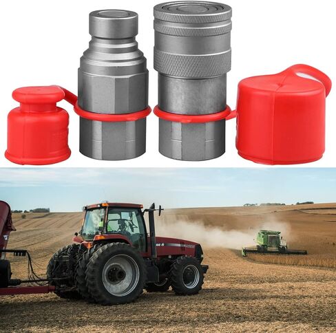 قارنات التوصيل/الوصلات الهيدروليكية ذات التوجيه الانزلاقي 1/2 بوصة SAE Bobcat Kubota ذات الوجه المسطح/وصلات التوصيل السريع، تبادل قارنة التوصيل السريع مع جسم 1/2 بوصة (معيار ISO 16028) + منفذ 1/2 بوصة SAE (3/4 بوصة - 16 ORB) خيط in Kuwait