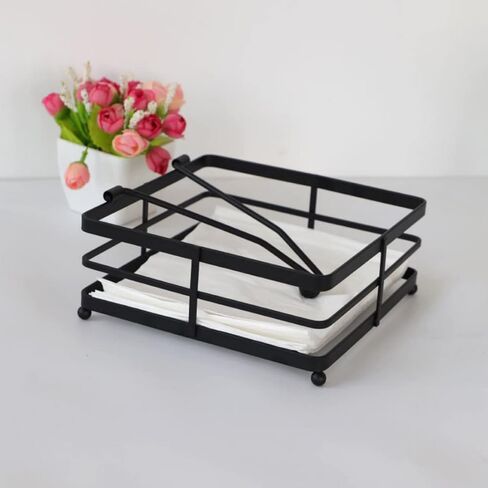 حامل مناديل، حامل مناديل 7.27 انش، حامل مناديل مطبخ معدني اسود مع ذراع وزن، حامل مناديل مربع لطاولة الطعام وغرفة المعيشة in Kuwait