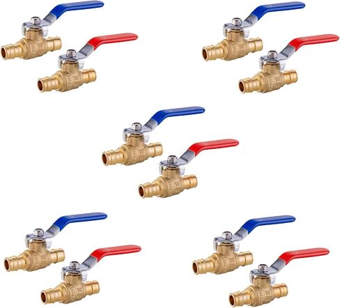 GUOFIS 1/2 بوصة PEX صمام كروي للتوسيع، 10 عبوات (5 أحمر/ساخن و5 أزرق/بارد) صمام إغلاق نحاسي، F1960 PEX صمام كروي توسيع لمياه الشرب in Kuwait