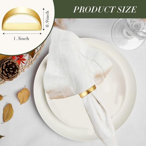 حلقات المناديل الذهبية - 10 قطع من حلقات المناديل المصنوعة من الفولاذ المقاوم للصدأ، حلقة منديل معدنية لإعدادات الطاولة وطاولة العشاء وحفلات الزفاف والكريسماس (نصف دائرة ذهبية غير لامعة) in Kuwait
