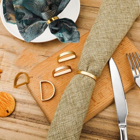 حلقات المناديل الذهبية - 10 قطع من حلقات المناديل المصنوعة من الفولاذ المقاوم للصدأ، حلقة منديل معدنية لإعدادات الطاولة وطاولة العشاء وحفلات الزفاف والكريسماس (نصف دائرة ذهبية غير لامعة) in Kuwait