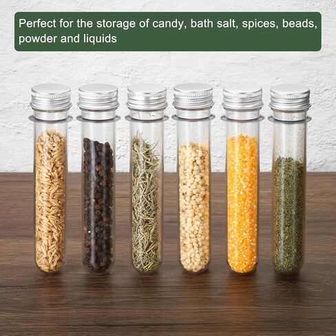 YOKIVE 80 قطعة أنبوب اختبار بلاستيكي 45 مل مع أغطية لولبية، غطاء ألومنيوم | رائعة لتزيين المنزل، والمختبر، والاستخدام اليومي (شفاف، 140 × 25 مم) in Kuwait