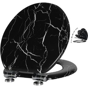 Angel Shield Marble Toilet Seat Durable Molded Wood with Quiet Close,Easy Clean，Quick-Release Hinges (Round,White Marble) in Kuwait