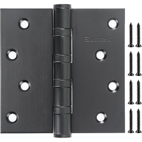 304 Stainless Steel 4" Door Hinges, Heavy Duty Ball Bearing Door Hinges with Square Corners for Exterior Interior Gate Swing Security Doors - Set of 2 Hinges (Matte Black)