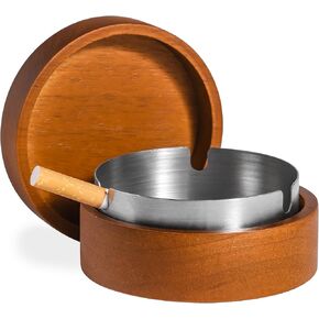 Cute Ashtrays for Cigarettes Ash Tray with Lid DDAJJAJ Wooden Ashtray with Stainless Steel Portable Decorative Ashtray Windproof Ashtray for Home,Patio,Office,Outdoors,Indoor,Parties（Red)