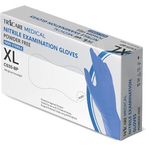 TRICARE MEDICAL Nitrile Exam Gloves, Chemo Drug Tested, Latex-free, Powder-free, 4.3 Mil, Deep Blue
