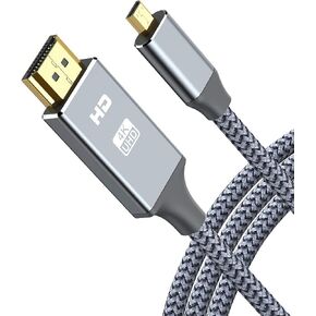 4K Micro HDMI to HDMI Male Cable Adapter, Grey 6FT | 4K@60Hz HDR Nylon Braid Cord for GoPro Hero, Zfc, RPi, A6000, A6300, Camera, Video Capture Card in Saudi Arabia