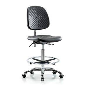 LabTech Seating LT40758 فئة 10 غرفة نظيفة من مادة البولي يوريثين مقعد مرتفع بقاعدة متوسطة الظهر من الكروم، وحلقة قدم من الكروم، وعجلات من الكروم in Kuwait