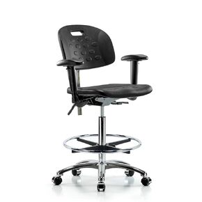LabTech Seating LT40728 فئة 10 مقبض غرفة نظيفة من البولي يوريثين كرسي مقعد مرتفع قاعدة كروم، أذرع، حلقة قدم من الكروم، عجلات من الكروم in Kuwait