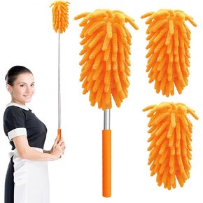 Microfiber Duster with 3 pcs Replaceable Microfiber Head, 10" to 30" Extendable Pole, Washable Dusters for Cleaning, Cleaning Supplies for Office, Car, Window, Furniture, Ceiling Fan (Sky Blue)