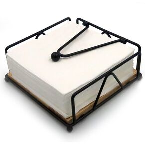 Napkin Holder for Table, Metal and Wood Napkin Holder, Standing Napkin Holders for Paper Napkins, for Kitchen Counter, Dining Table, 7" x 7"Gold (Black)