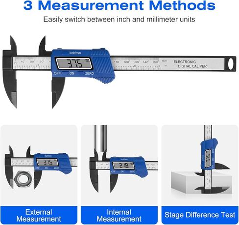 فرجار رقمي JMMRRR، أداة قياس فرجار رقمية مقاس 6 بوصات مع شاشة LCD كبيرة، ميزة الإيقاف التلقائي، سهولة التبديل من جزء متري بوصة (أزرق) in Kuwait