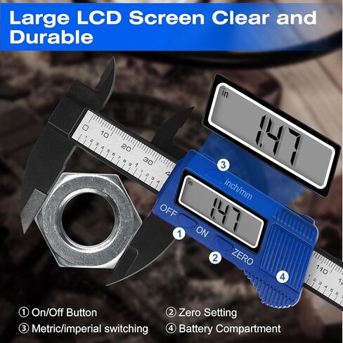 فرجار رقمي JMMRRR، أداة قياس فرجار رقمية مقاس 6 بوصات مع شاشة LCD كبيرة، ميزة الإيقاف التلقائي، سهولة التبديل من جزء متري بوصة (أزرق) in Kuwait