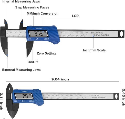 فرجار رقمي JMMRRR، أداة قياس فرجار رقمية مقاس 6 بوصات مع شاشة LCD كبيرة، ميزة الإيقاف التلقائي، سهولة التبديل من جزء متري بوصة (أزرق) in Kuwait