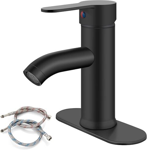 gotonovo Bathroom Sink Faucet Single Hole Single Handle Stainless Steel Black and Brushed Nickel Bathroom Vanity Faucet Farmhouse Basin Sink Faucet with Supply Line in Kuwait