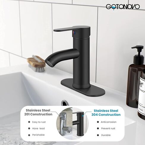gotonovo Bathroom Sink Faucet Single Hole Single Handle Stainless Steel Black and Brushed Nickel Bathroom Vanity Faucet Farmhouse Basin Sink Faucet with Supply Line in Kuwait