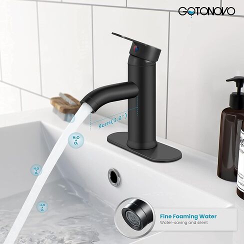 gotonovo Bathroom Sink Faucet Single Hole Single Handle Stainless Steel Black and Brushed Nickel Bathroom Vanity Faucet Farmhouse Basin Sink Faucet with Supply Line in Kuwait