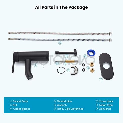 gotonovo Bathroom Sink Faucet Single Hole Single Handle Stainless Steel Black and Brushed Nickel Bathroom Vanity Faucet Farmhouse Basin Sink Faucet with Supply Line in Kuwait