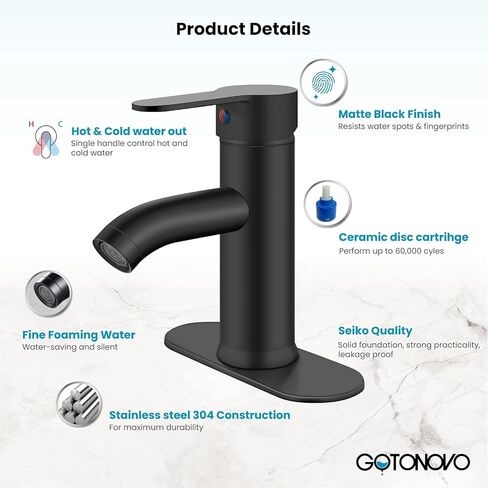 gotonovo Bathroom Sink Faucet Single Hole Single Handle Stainless Steel Black and Brushed Nickel Bathroom Vanity Faucet Farmhouse Basin Sink Faucet with Supply Line in Kuwait