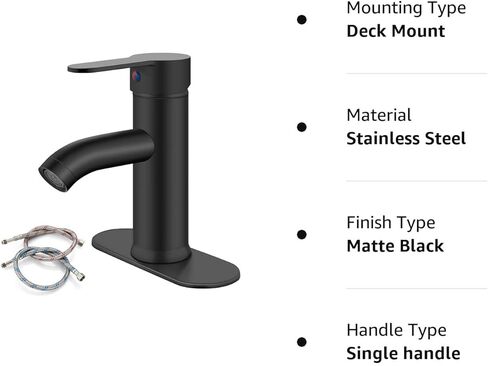 gotonovo Bathroom Sink Faucet Single Hole Single Handle Stainless Steel Black and Brushed Nickel Bathroom Vanity Faucet Farmhouse Basin Sink Faucet with Supply Line in Kuwait