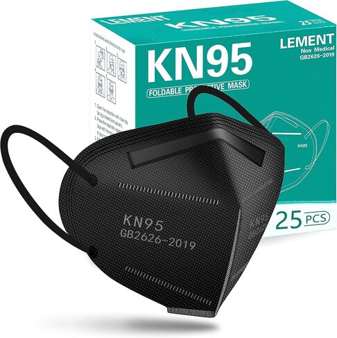 LEMENT 25pcs KN95 Face Mask Black 5 Layer Cup Dust Safety Masks Filter Efficiency≥95% Breathable Elastic Ear Loops Black Masks in Kuwait