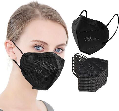 LEMENT 25pcs KN95 Face Mask Black 5 Layer Cup Dust Safety Masks Filter Efficiency≥95% Breathable Elastic Ear Loops Black Masks in Kuwait